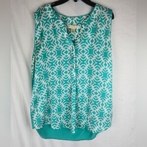 Hanna & Gracie Teal Patterned Sleeveless Blouse Sz XL
